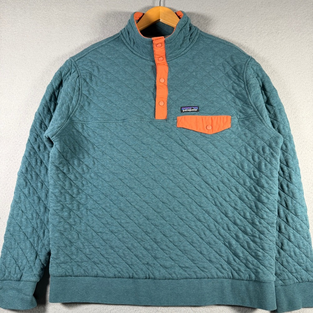 Patagonia Men XL Organic Cotton Quilt Snap-T Pullover Teal Orange 25371SP19